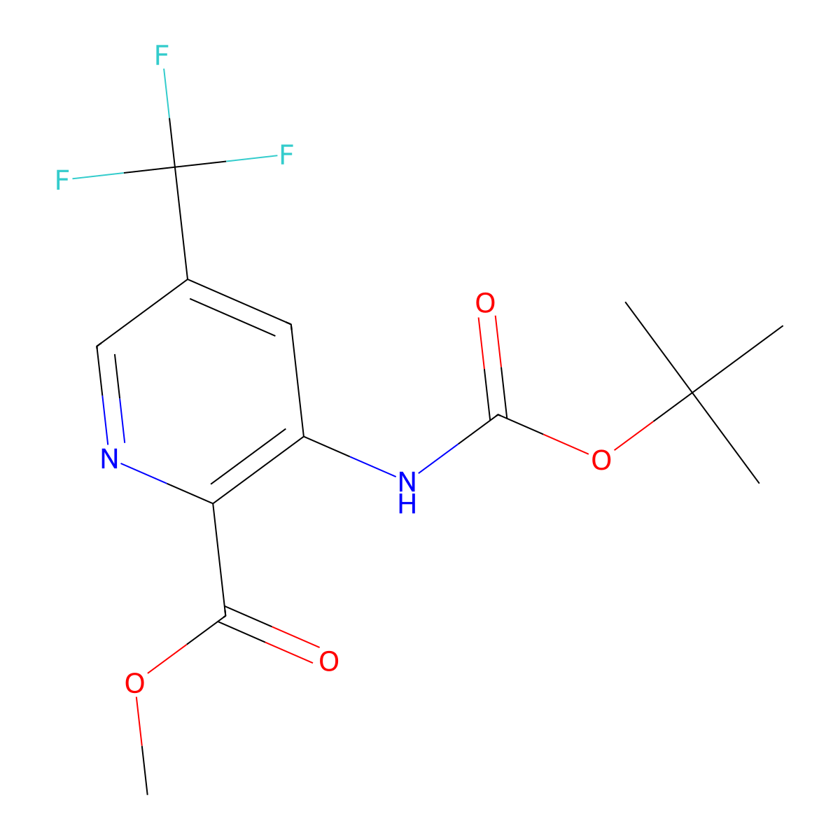 3-tert-Butoxycarbonylamino-5-trifluoromethyl-pyridine-2-carboxylic acid methyl ester molecular structure, CAS 1211582-85-2