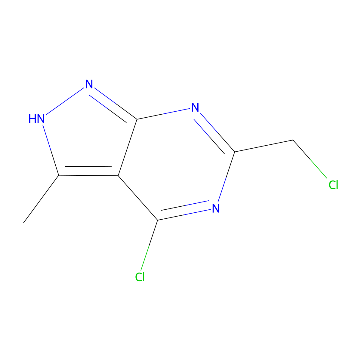 4-Chloro-6-(chloromethyl)-3-methyl-1H-pyrazolo[3,4-d]pyrimidine molecular structure, CAS 1211585-29-3
