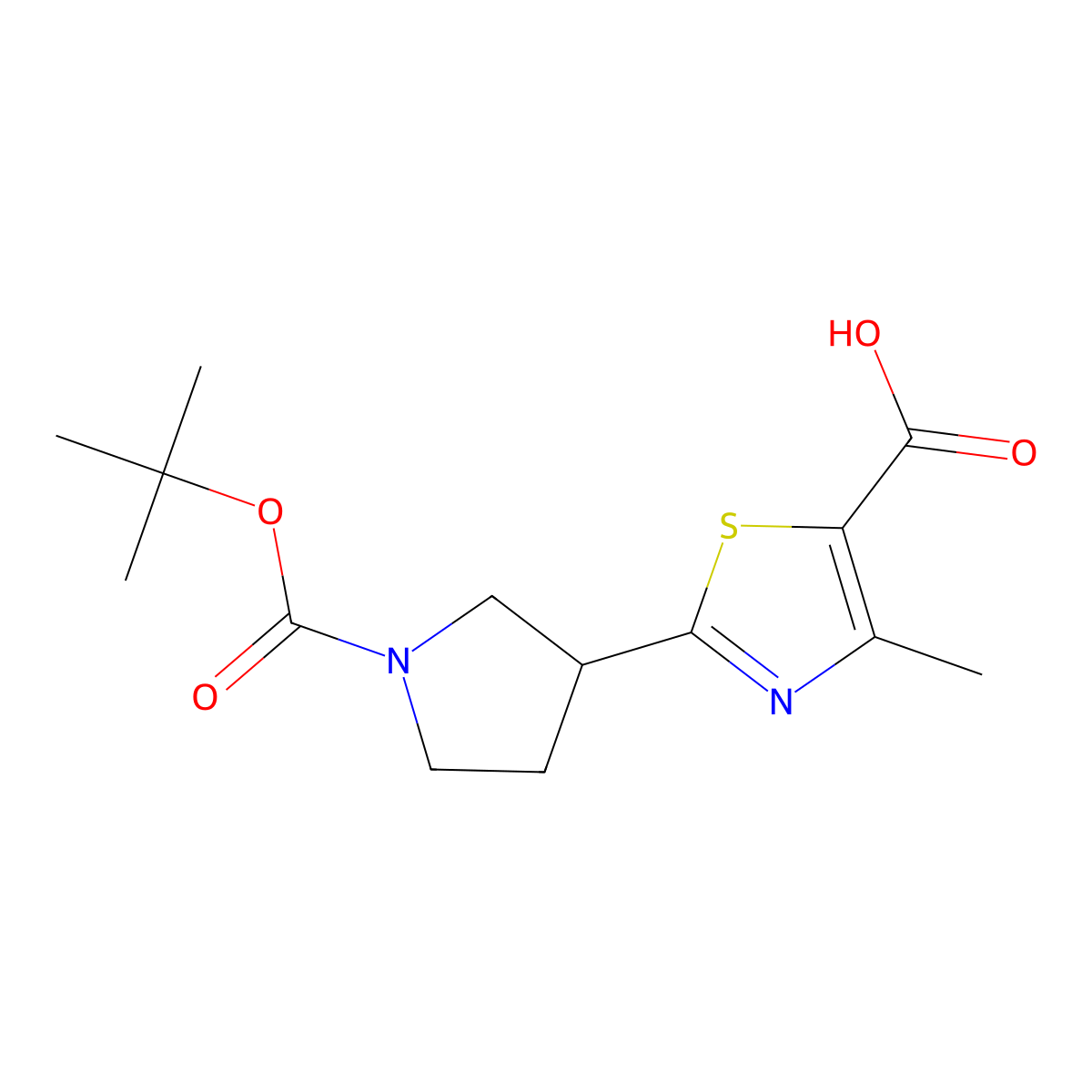 2-(1-(Tert-butoxycarbonyl)pyrrolidin-3-yl)-4-methylthiazole-5-carboxylic acid molecular structure, CAS 1211585-95-3