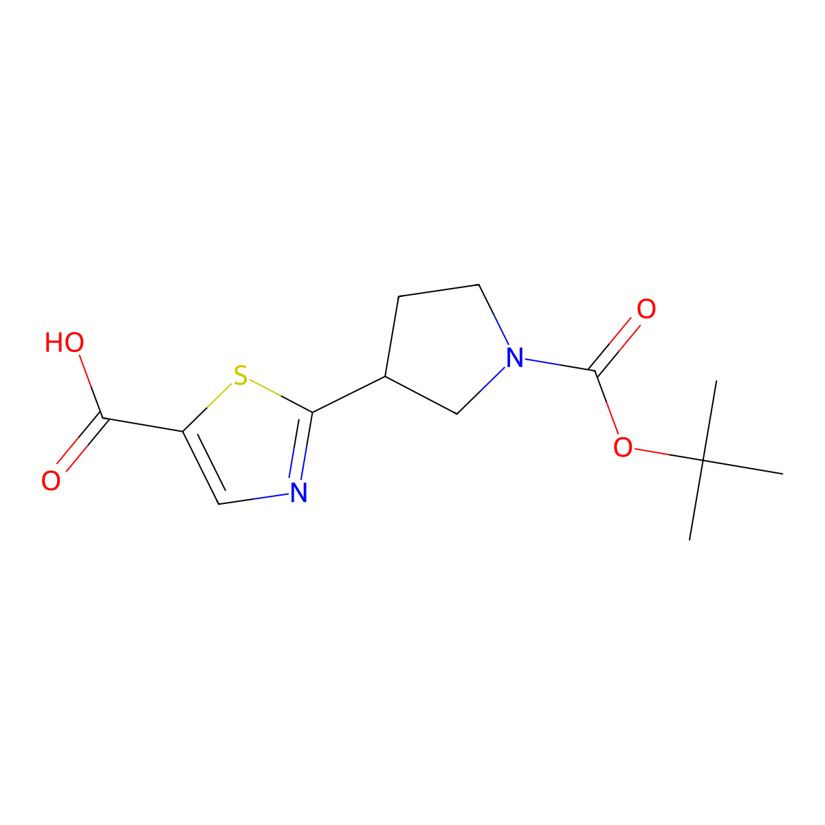 2-(1-(Tert-butoxycarbonyl)pyrrolidin-3-yl)thiazole-5-carboxylic acid molecular structure, CAS 1211586-67-2