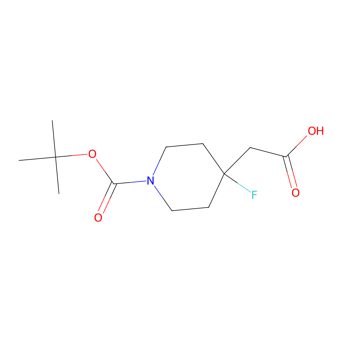 2-(1-(Tert-butoxycarbonyl)-4-fluoropiperidin-4-yl)acetic acid molecular structure, CAS 1211586-79-6