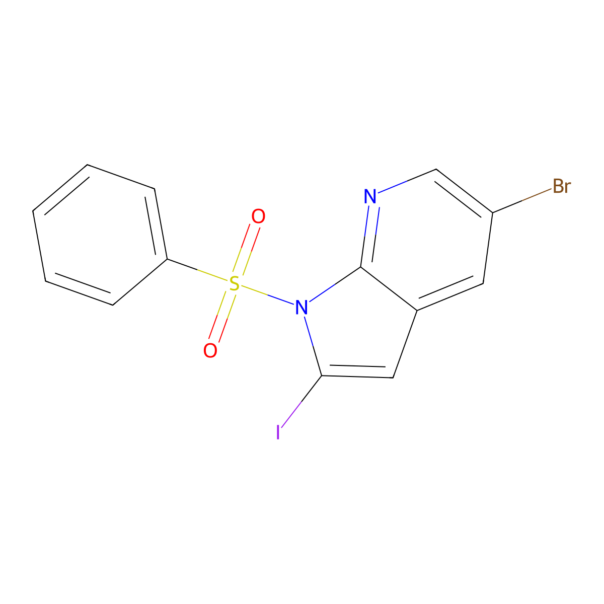 1-(Benzenesulfonyl)-5-bromo-2-iodo-1H-pyrrolo[2,3-b]pyridine molecular structure, CAS 1211588-96-3
