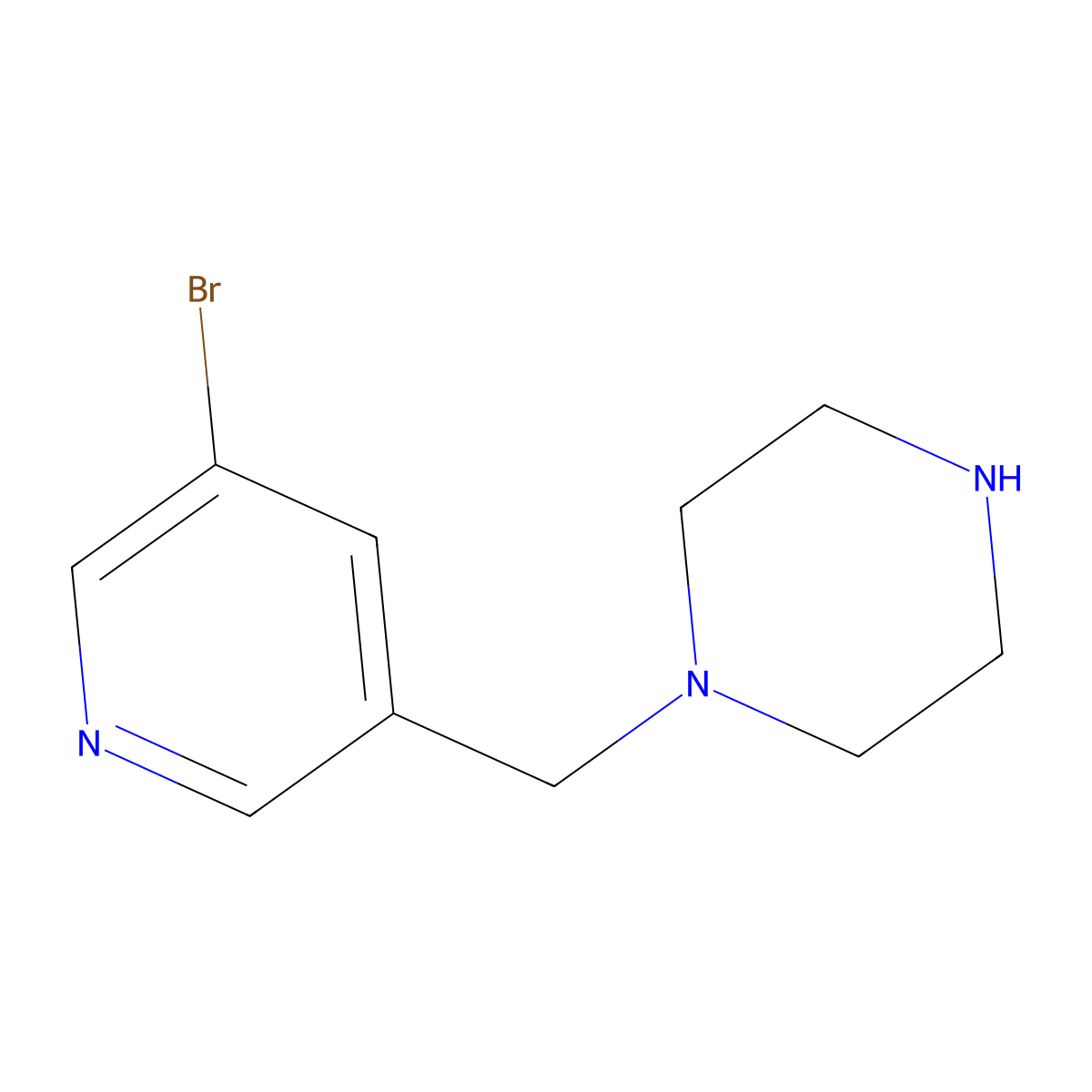 1-((5-Bromopyridin-3-yl)methyl)piperazine molecular structure, CAS 1211591-45-5