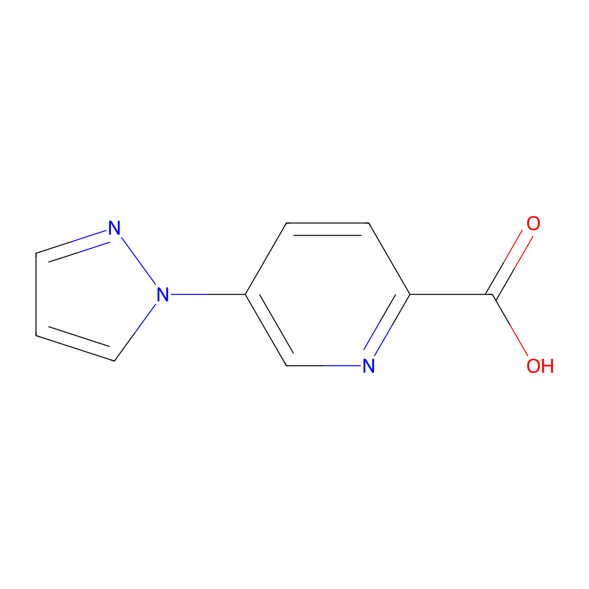 5-(1H-pyrazol-1-yl)pyridine-2-carboxylic acid molecular structure, CAS 1211591-71-7
