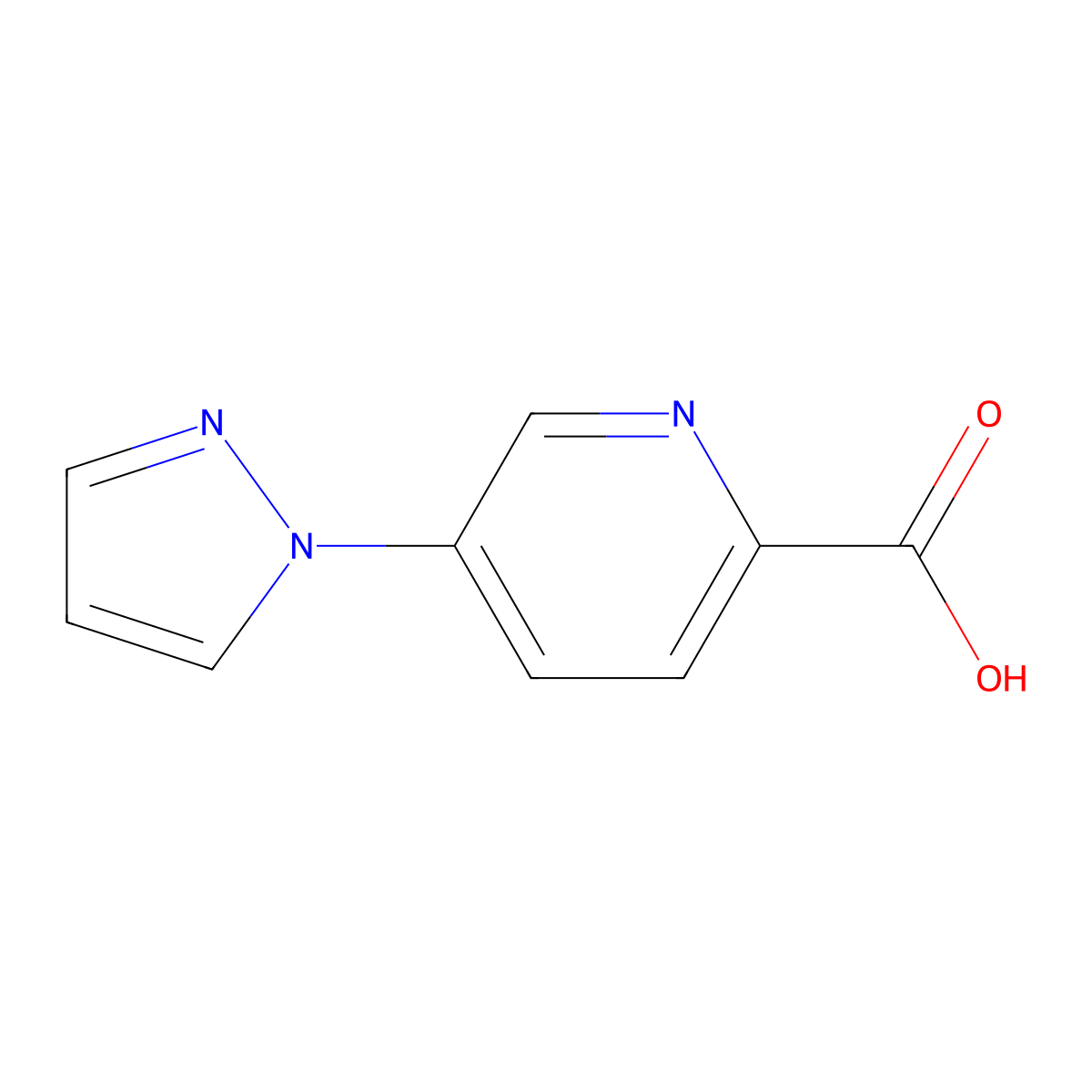 5-(1H-pyrazol-1-yl)pyridine-2-carboxylic acid molecular structure, CAS 1211591-71-7