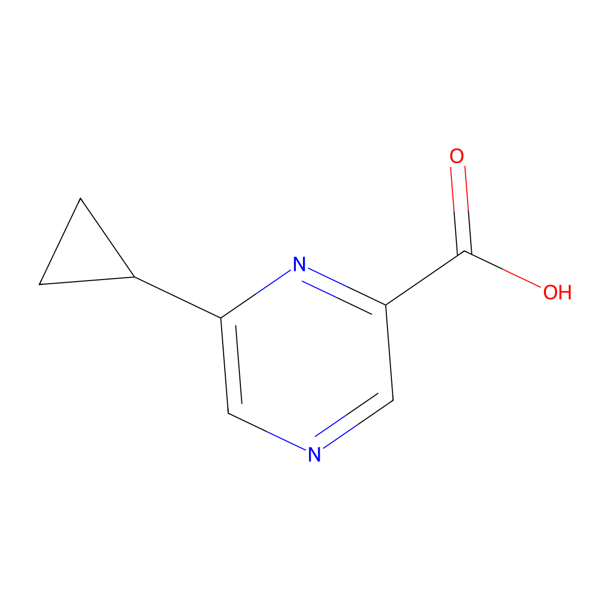 6-Cyclopropylpyrazine-2-carboxylic acid molecular structure, CAS 1211592-03-8