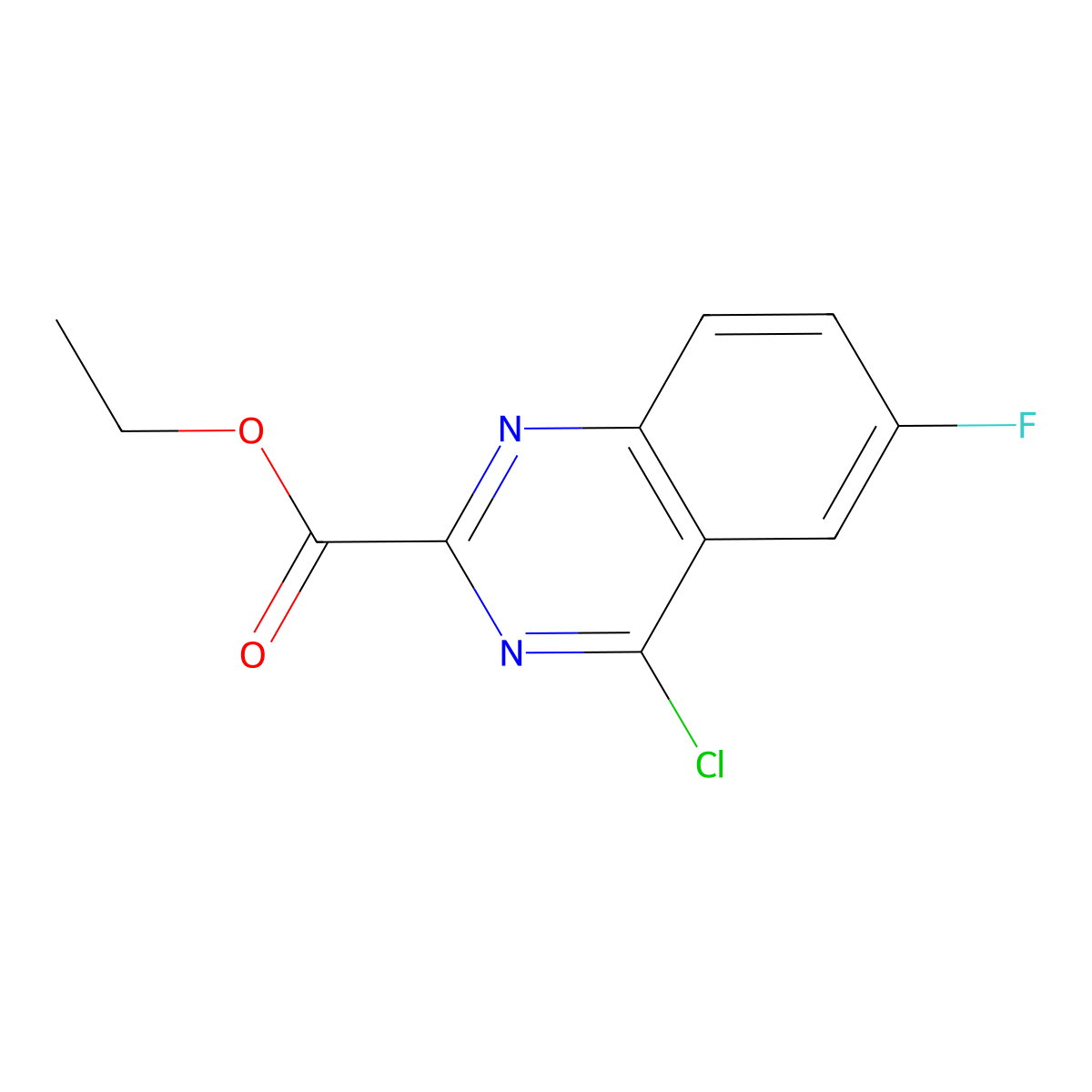 Ethyl 4-chloro-6-fluoroquinazoline-2-carboxylate molecular structure, CAS 1211592-22-1