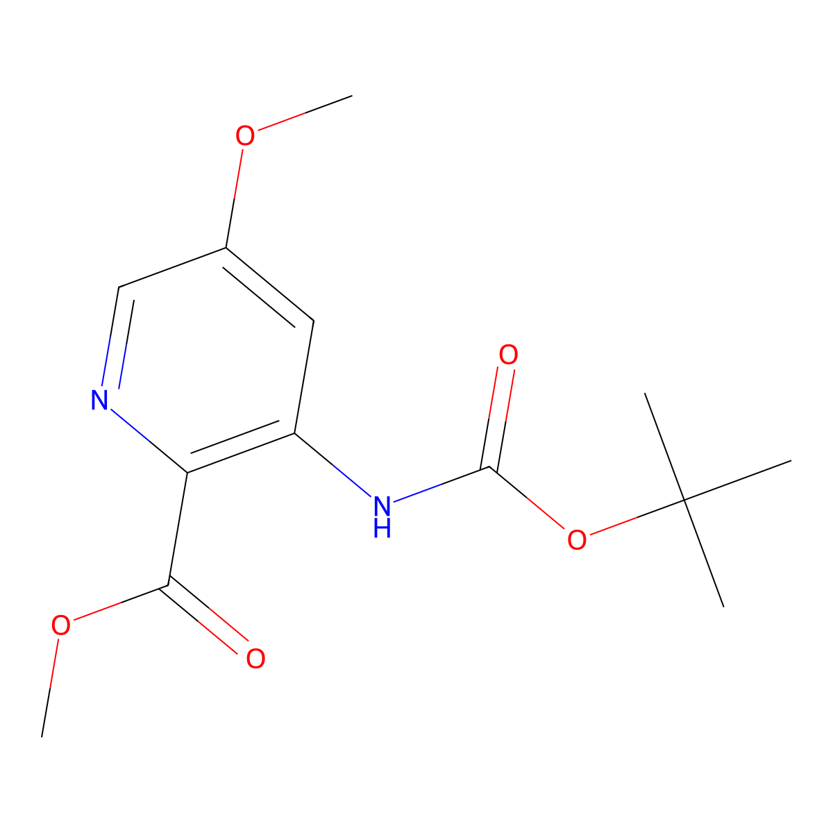 Methyl 3-(tert-butoxycarbonylamino)-5-methoxy-pyridine-2-carboxylate molecular structure, CAS 1211592-51-6