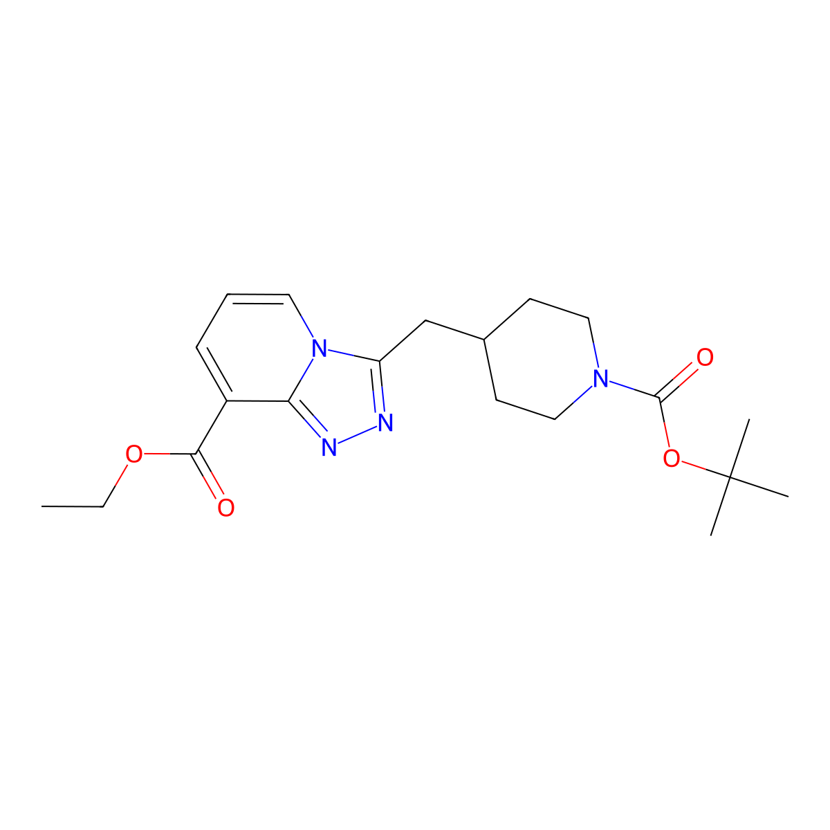 Tert-butyl 4-((8-(ethoxycarbonyl)-(1,2,4)triazolo(4,3-a)pyridin-3-yl)methyl)piperidine-1-carboxylate molecular structure, CAS 1211592-94-7