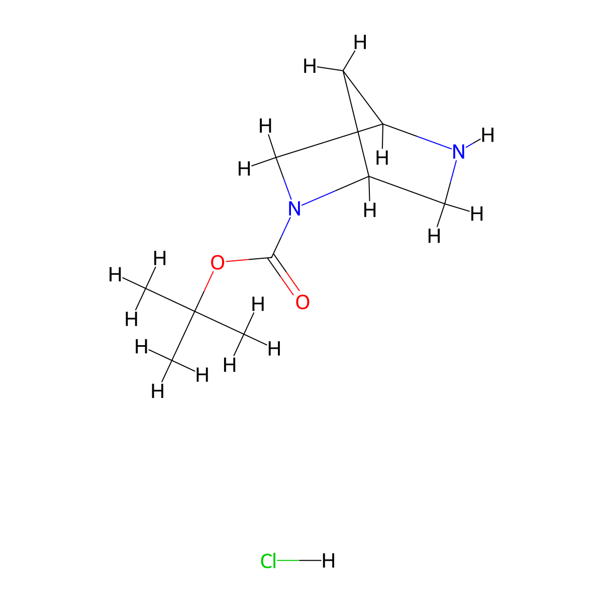 Tert-butyl 2,5-diazabicyclo[2.2.1]heptane-2-carboxylate hydrochloride molecular structure, CAS 1211594-57-8