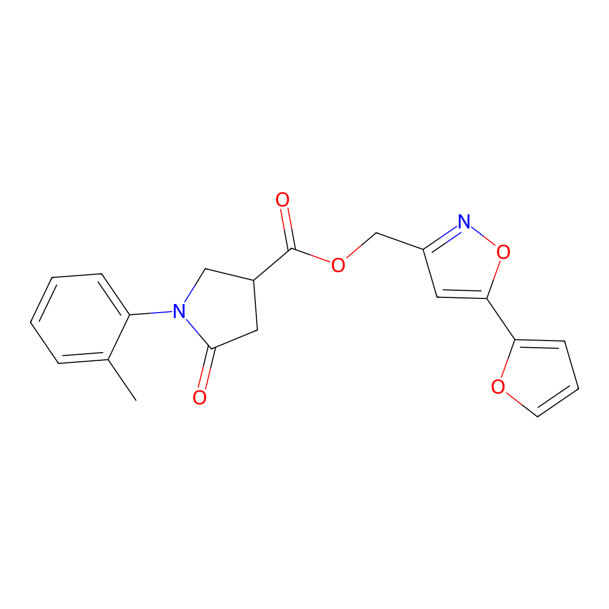 (5-(Furan-2-yl)isoxazol-3-yl)methyl 5-oxo-1-(o-tolyl)pyrrolidine-3-carboxylate molecular structure, CAS 1211601-34-1