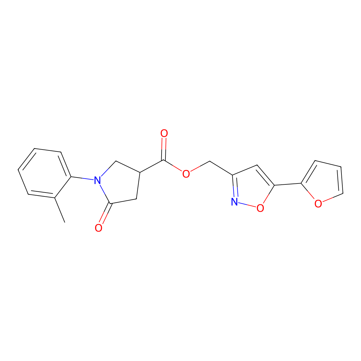 (5-(Furan-2-yl)isoxazol-3-yl)methyl 5-oxo-1-(o-tolyl)pyrrolidine-3-carboxylate molecular structure, CAS 1211601-34-1