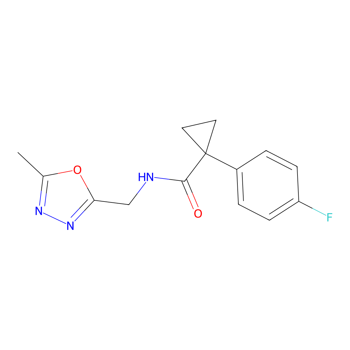 1-(4-Fluorophenyl)-N-[(5-methyl-1,3,4-oxadiazol-2-yl)methyl]cyclopropane-1-carboxamide molecular structure, CAS 1211604-29-3