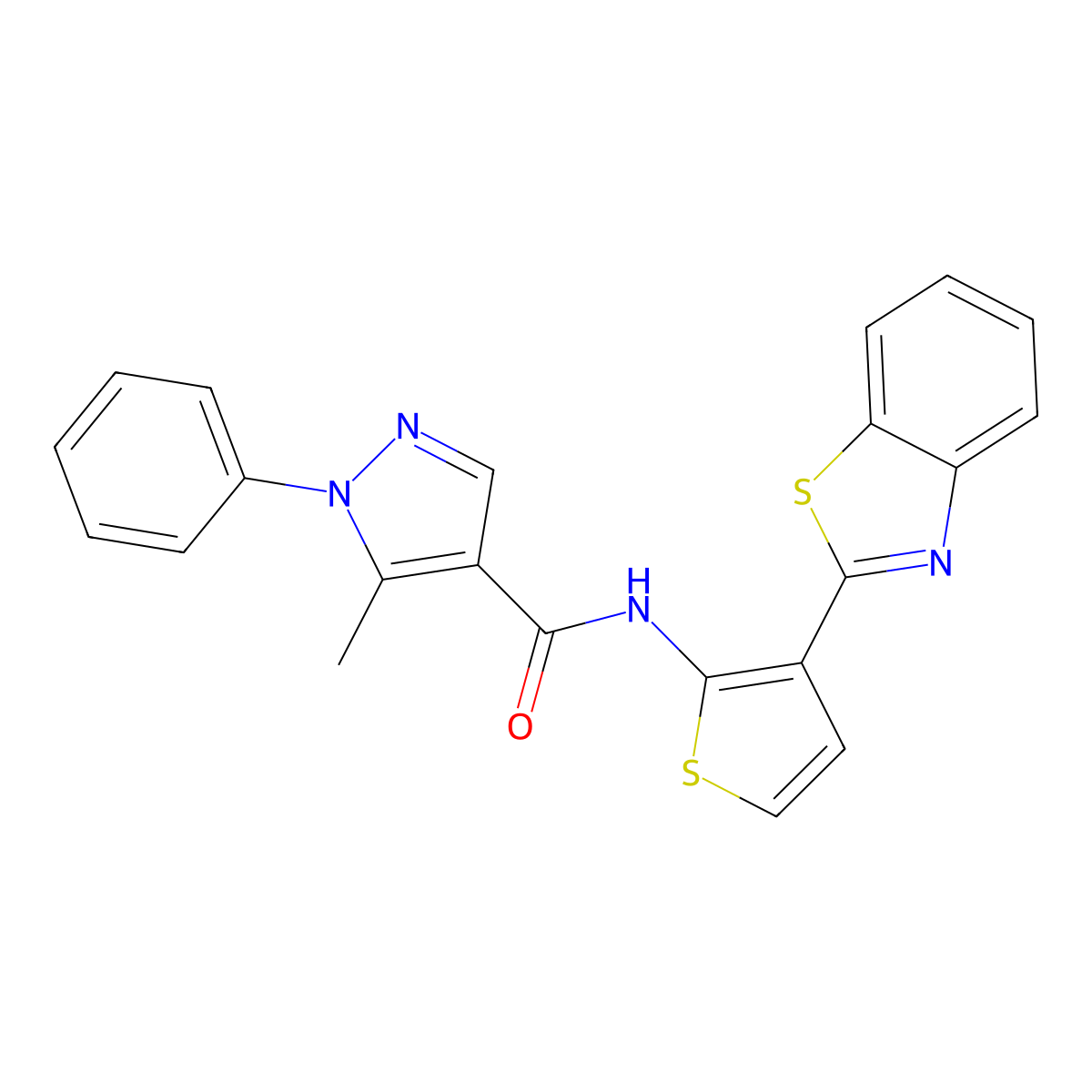 N-(3-(benzo[d]thiazol-2-yl)thiophen-2-yl)-5-methyl-1-phenyl-1H-pyrazole-4-carboxamide molecular structure, CAS 1211604-40-8