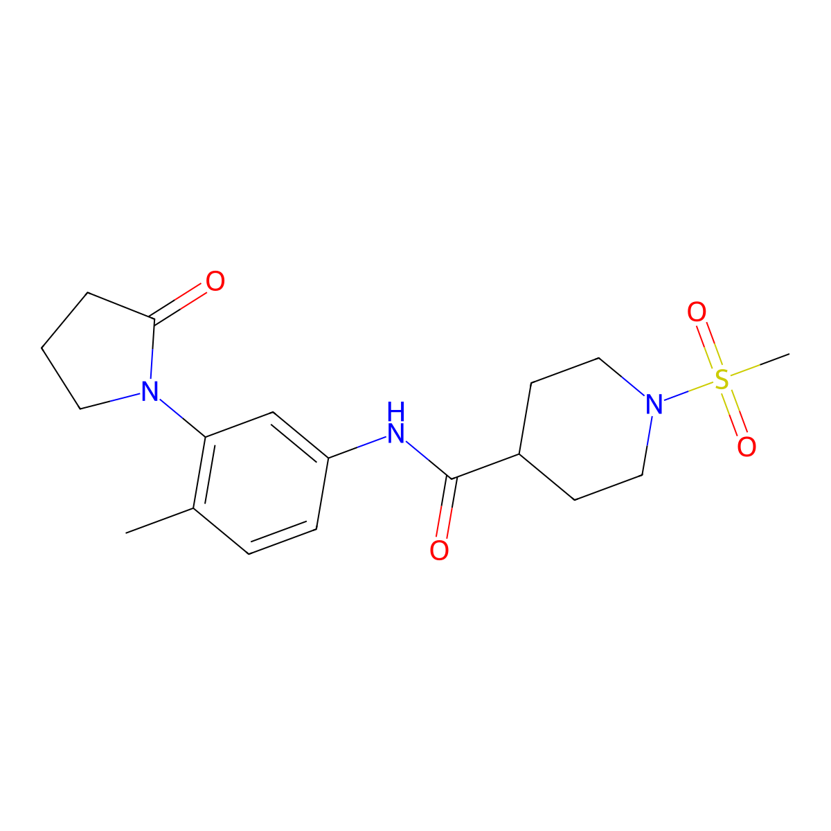 N-(4-methyl-3-(2-oxopyrrolidin-1-yl)phenyl)-1-(methylsulfonyl)piperidine-4-carboxamide molecular structure, CAS 1211605-47-8