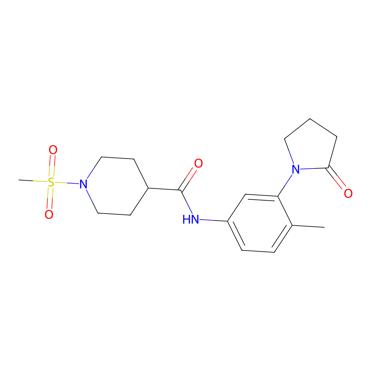 N-(4-methyl-3-(2-oxopyrrolidin-1-yl)phenyl)-1-(methylsulfonyl)piperidine-4-carboxamide molecular structure, CAS 1211605-47-8