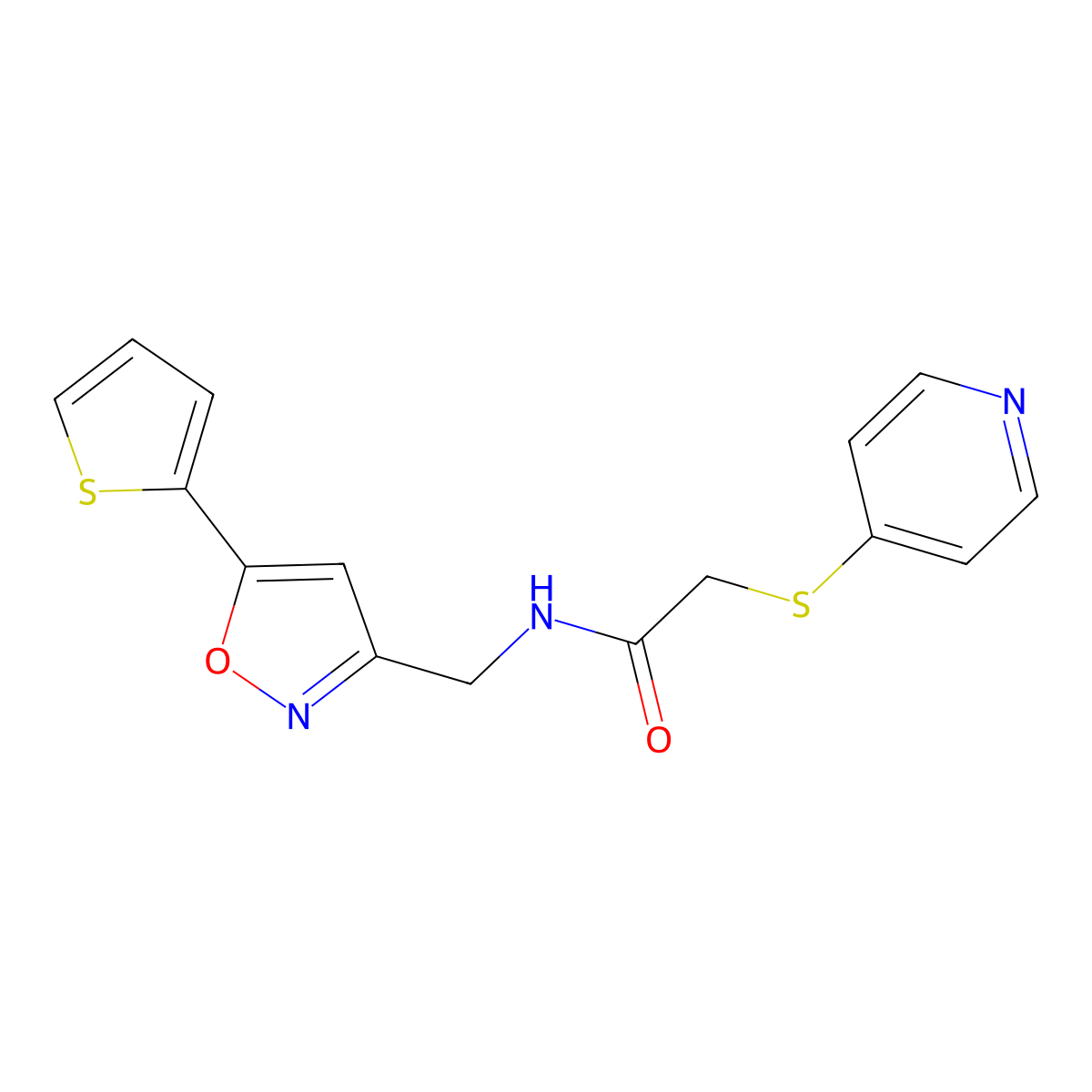 2-(pyridin-4-ylthio)-N-((5-(thiophen-2-yl)isoxazol-3-yl)methyl)acetamide molecular structure, CAS 1211611-29-8