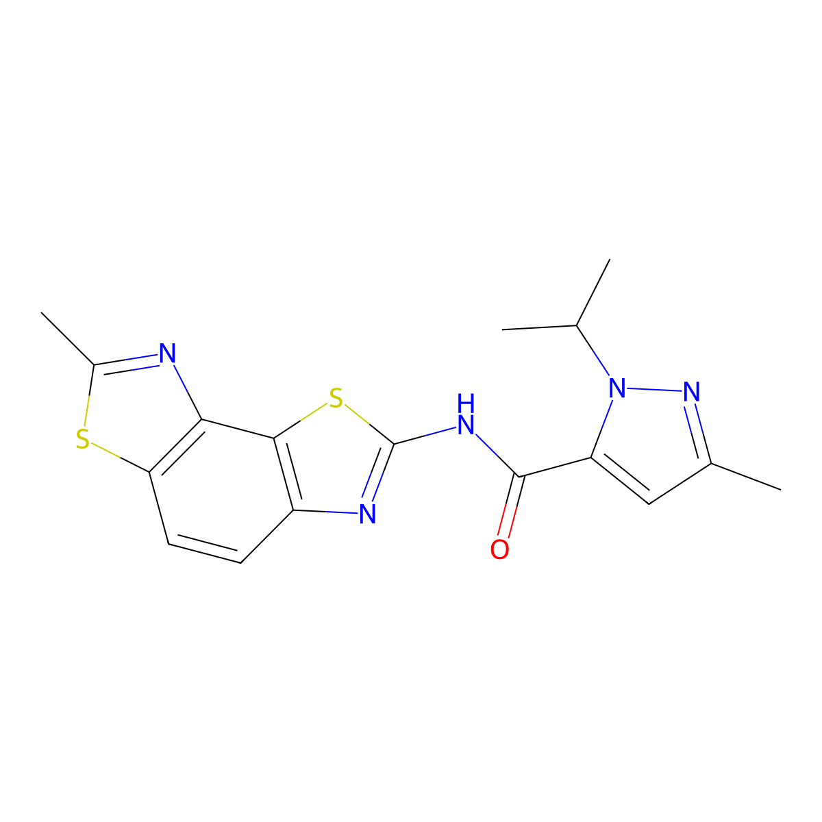 3-methyl-N-{11-methyl-3,10-dithia-5,12-diazatricyclo[7.3.0.0^{2,6}]dodeca-1(9),2(6),4,7,11-pentaen-4-yl}-1-(propan-2-yl)-1H-pyrazole-5-carboxamide molecular structure, CAS 1211613-08-9
