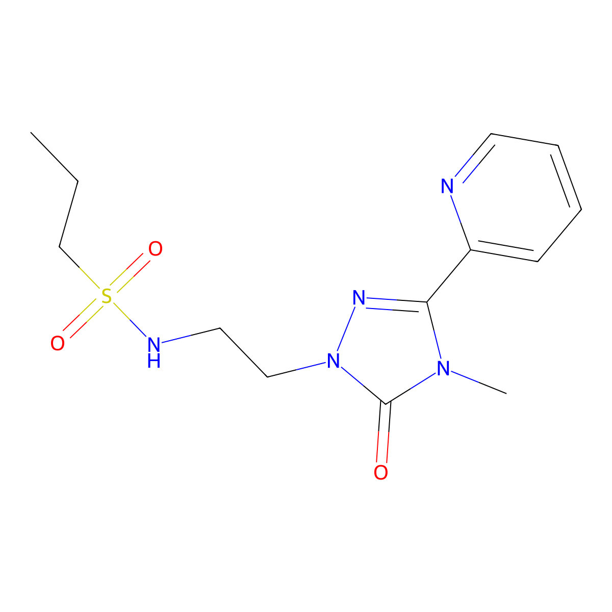 N-(2-(4-methyl-5-oxo-3-(pyridin-2-yl)-4,5-dihydro-1H-1,2,4-triazol-1-yl)ethyl)propane-1-sulfonamide molecular structure, CAS 1211615-76-7