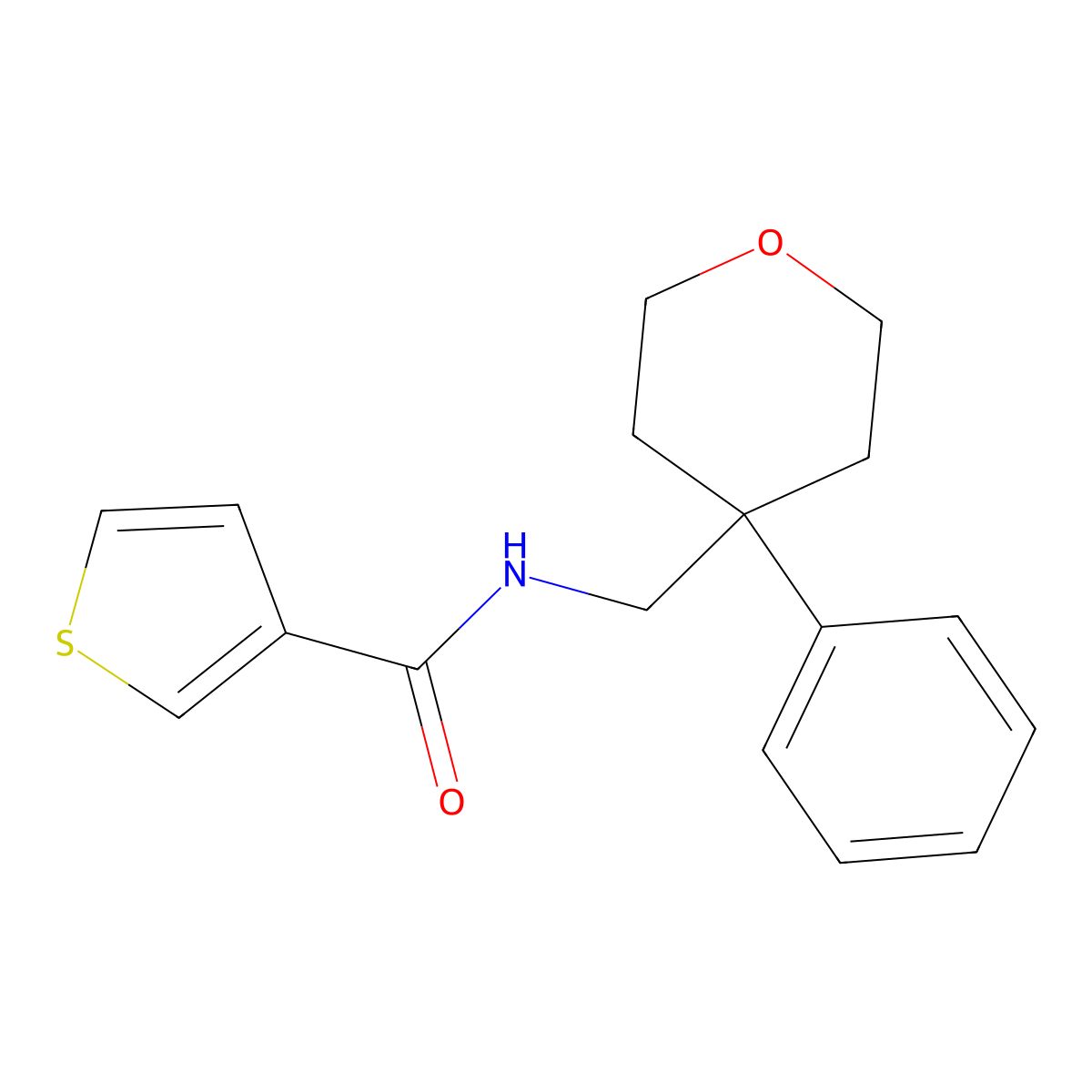 N-[(4-phenyloxan-4-yl)methyl]thiophene-3-carboxamide molecular structure, CAS 1211616-65-7