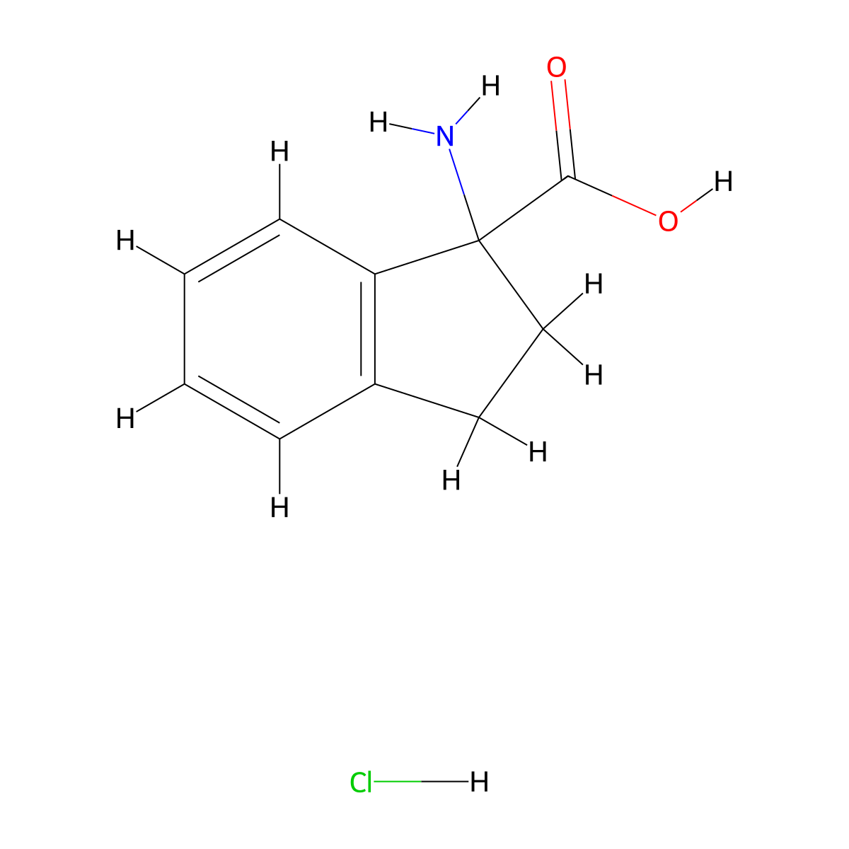 1-amino-2,3-dihydro-1H-indene-1-carboxylic acid hydrochloride molecular structure, CAS 1211618-19-7