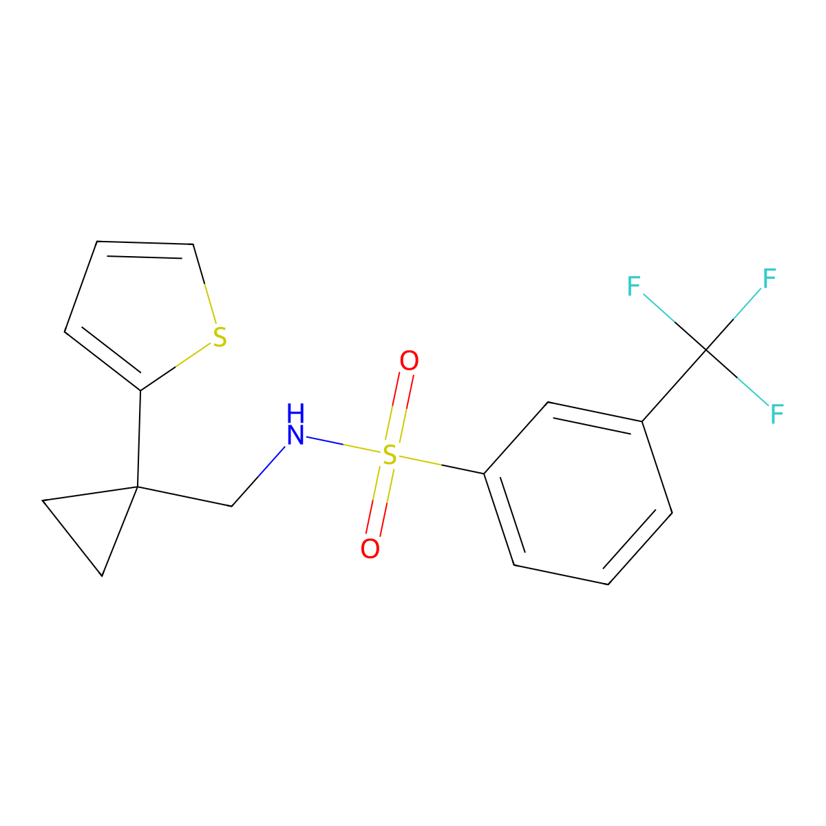 N-((1-(thiophen-2-yl)cyclopropyl)methyl)-3-(trifluoromethyl)benzenesulfonamide molecular structure, CAS 1211628-11-3