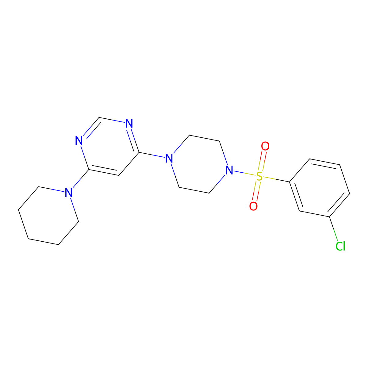 4-[4-[(3-Chlorophenyl)sulfonyl]-1-piperazinyl]-6-(1-piperidinyl)pyrimidine molecular structure, CAS 1211629-37-6