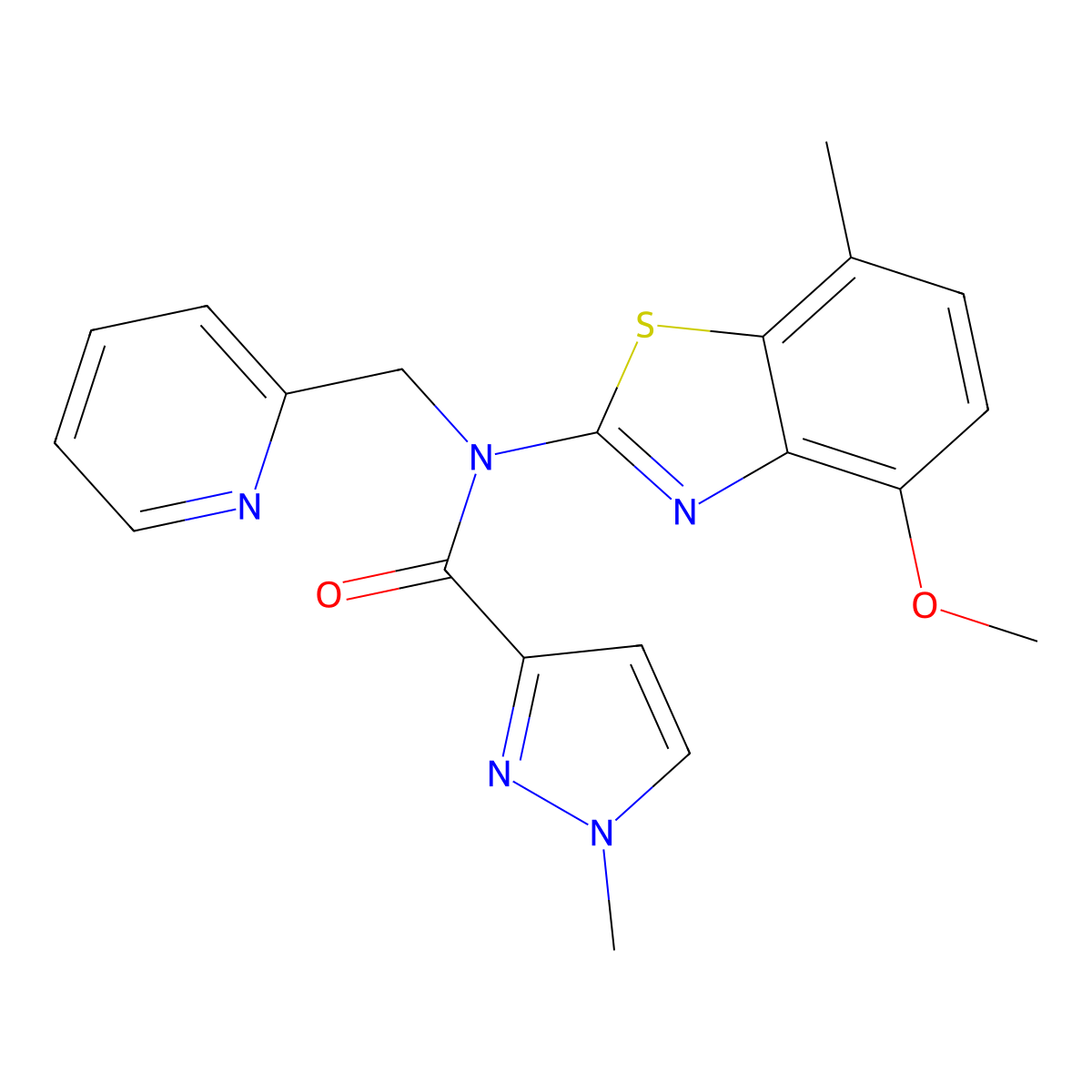 N-(4-methoxy-7-methylbenzo[d]thiazol-2-yl)-1-methyl-N-(pyridin-2-ylmethyl)-1H-pyrazole-3-carboxamide molecular structure, CAS 1211633-80-5