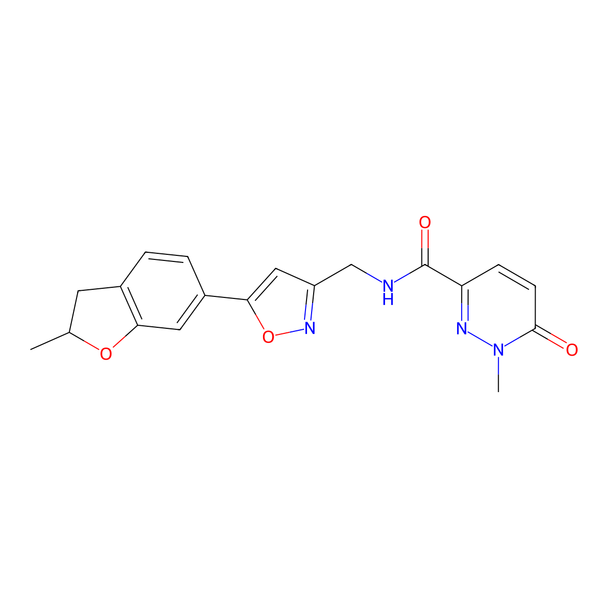 1-methyl-N-((5-(2-methyl-2,3-dihydrobenzofuran-6-yl)isoxazol-3-yl)methyl)-6-oxo-1,6-dihydropyridazine-3-carboxamide molecular structure, CAS 1211635-81-2