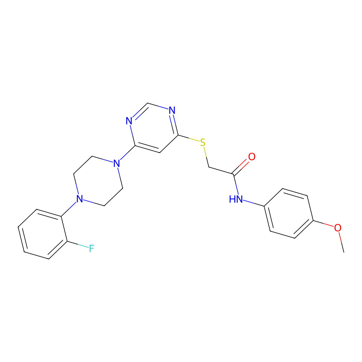 2-((6-(4-(2-fluorophenyl)piperazin-1-yl)pyrimidin-4-yl)thio)-N-(4-methoxyphenyl)acetamide molecular structure, CAS 1211636-68-8