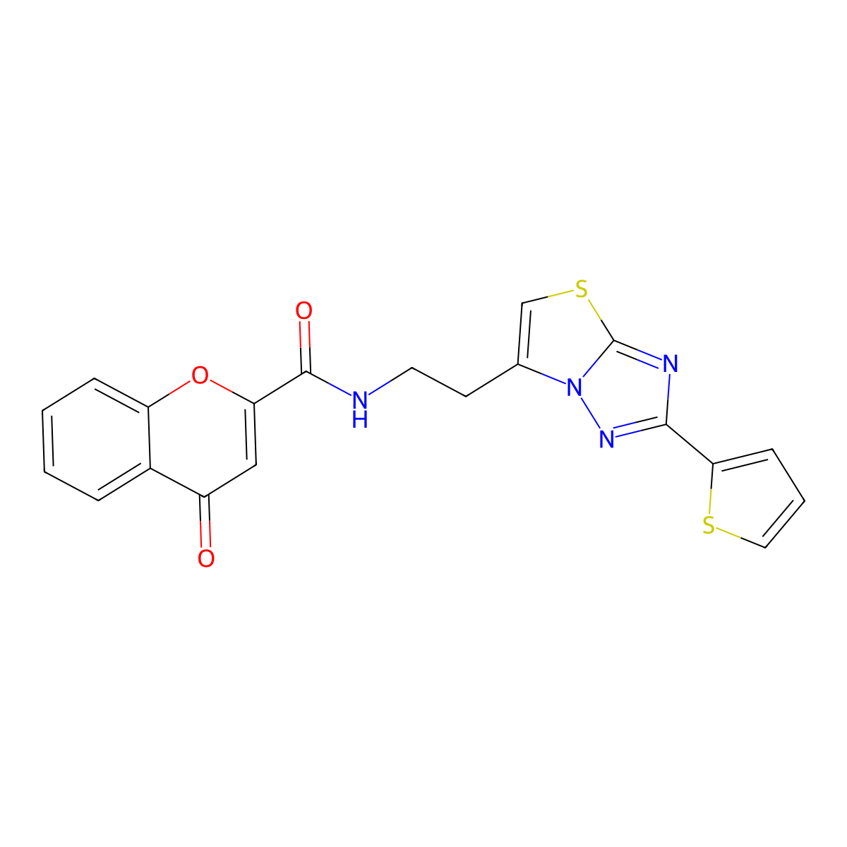 4-oxo-N-(2-(2-(thiophen-2-yl)thiazolo[3,2-b][1,2,4]triazol-6-yl)ethyl)-4H-chromene-2-carboxamide molecular structure, CAS 1211637-06-7