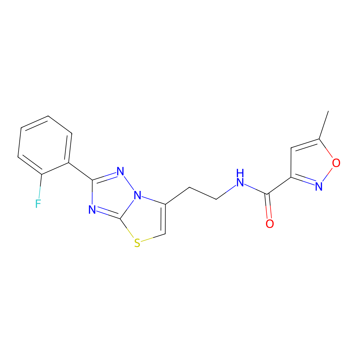 N-(2-(2-(2-fluorophenyl)thiazolo[3,2-b][1,2,4]triazol-6-yl)ethyl)-5-methylisoxazole-3-carboxamide molecular structure, CAS 1211642-59-9