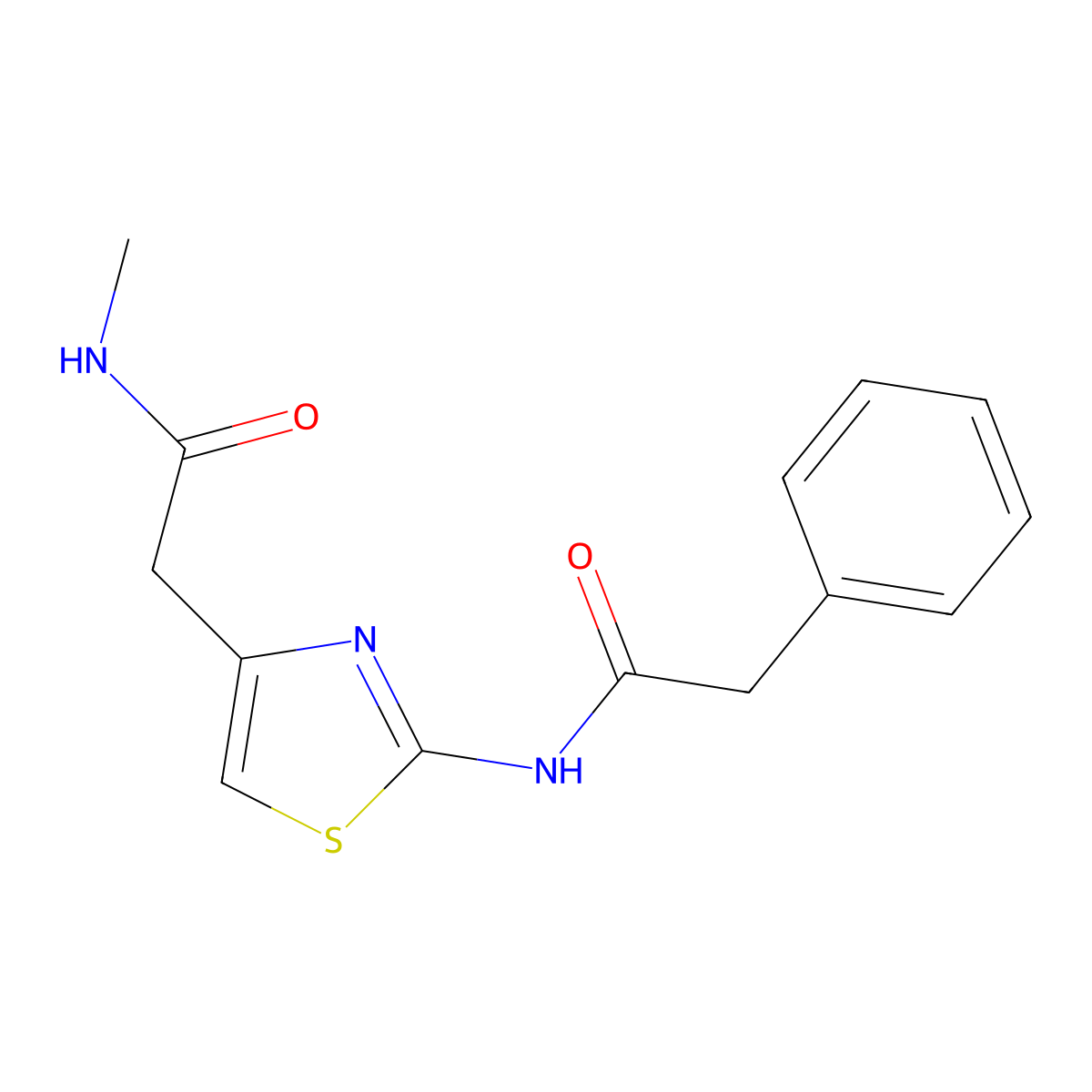 N-methyl-2-(2-(2-phenylacetamido)thiazol-4-yl)acetamide molecular structure, CAS 1211645-13-4
