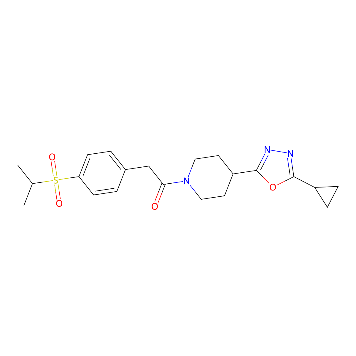 1-(4-(5-Cyclopropyl-1,3,4-oxadiazol-2-yl)piperidin-1-yl)-2-(4-(isopropylsulfonyl)phenyl)ethanone molecular structure, CAS 1211648-89-3