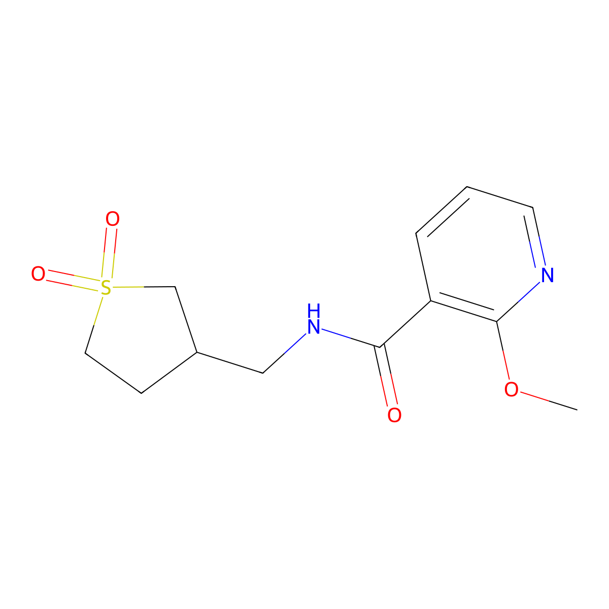 N-[(1,1-dioxo-1lambda6-thiolan-3-yl)methyl]-2-methoxypyridine-3-carboxamide molecular structure, CAS 1211650-90-6