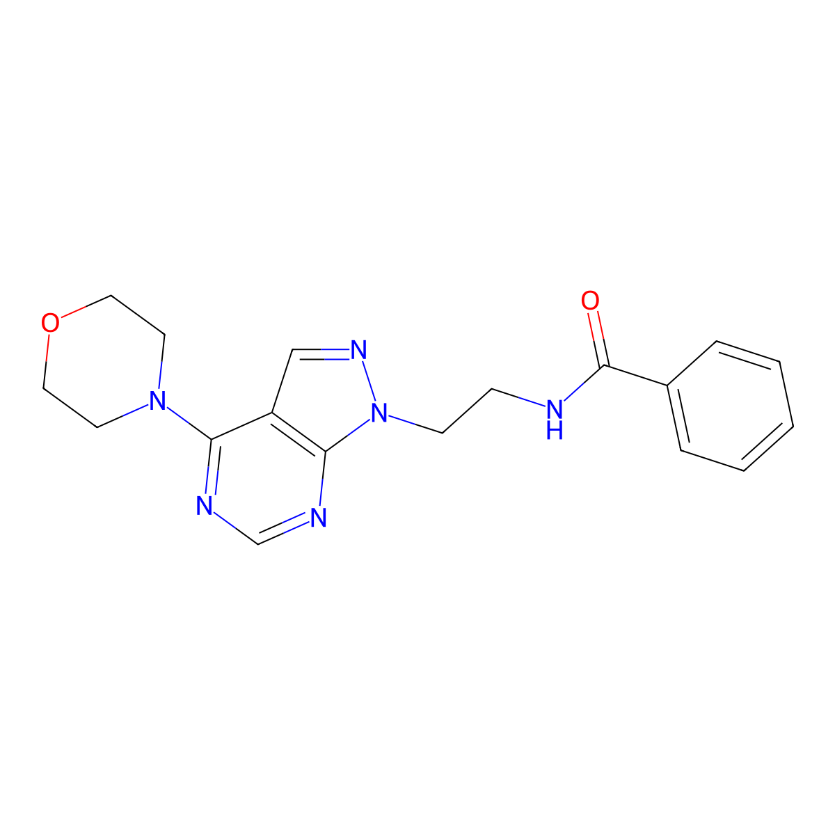 N-(2-(4-morpholino-1H-pyrazolo[3,4-d]pyrimidin-1-yl)ethyl)benzamide molecular structure, CAS 1211651-72-7