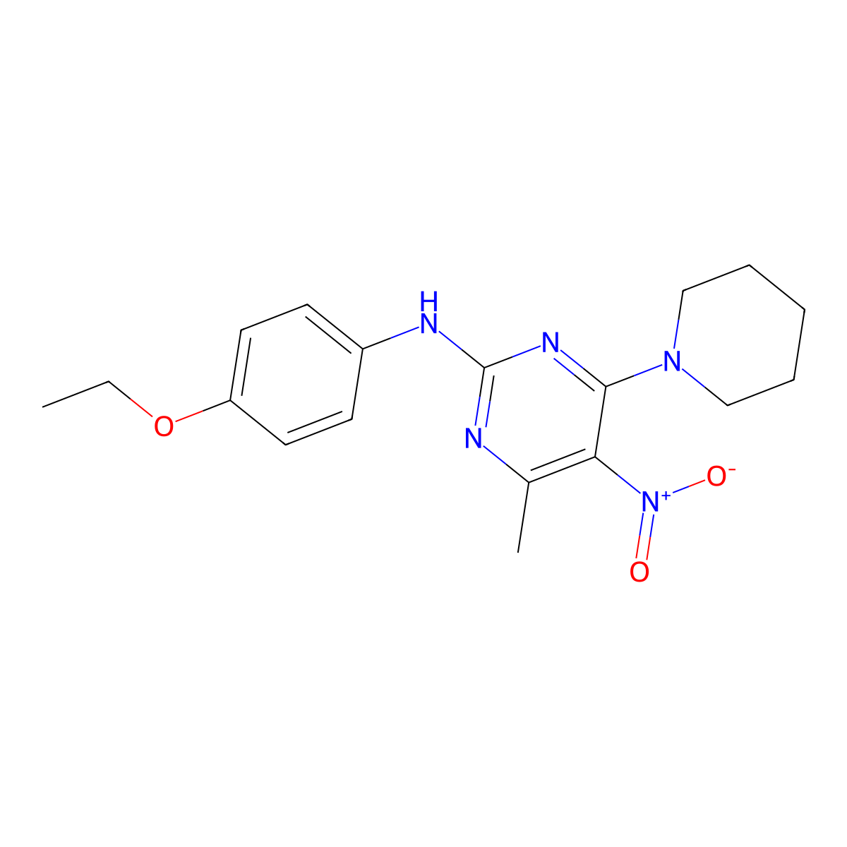 N-(4-ethoxyphenyl)-4-methyl-5-nitro-6-(piperidin-1-yl)pyrimidin-2-amine molecular structure, CAS 1211659-59-4