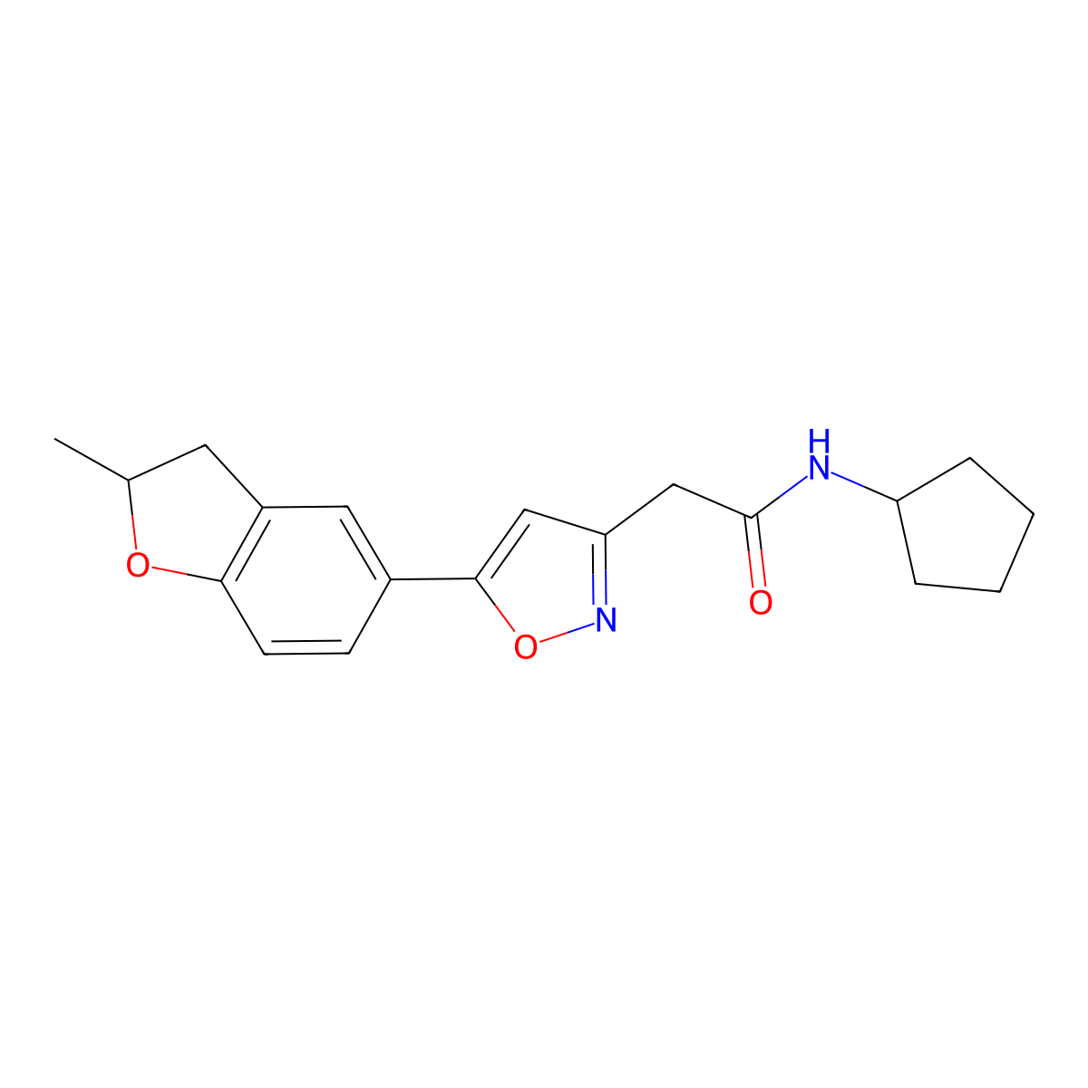 N-cyclopentyl-2-(5-(2-methyl-2,3-dihydrobenzofuran-5-yl)isoxazol-3-yl)acetamide molecular structure, CAS 1211663-60-3