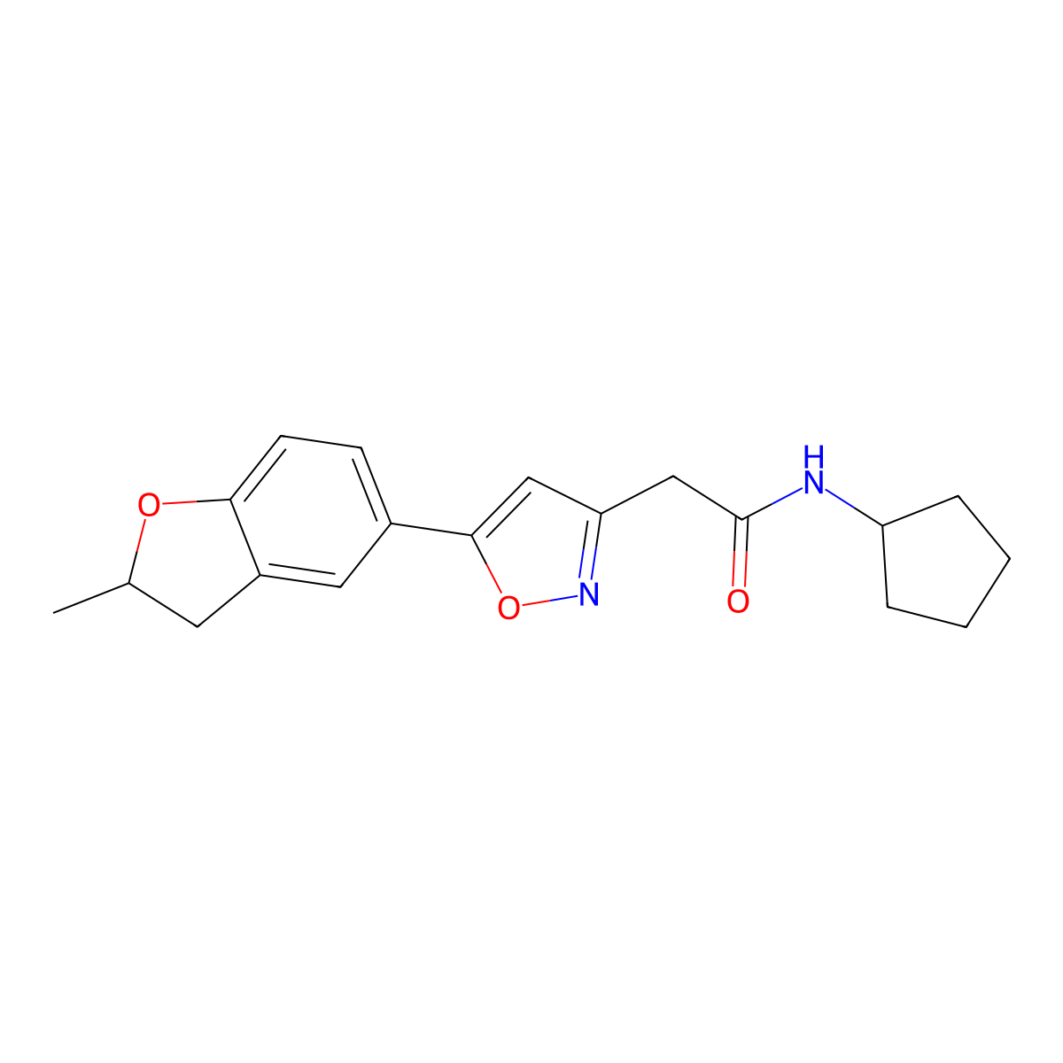 N-cyclopentyl-2-(5-(2-methyl-2,3-dihydrobenzofuran-5-yl)isoxazol-3-yl)acetamide molecular structure, CAS 1211663-60-3