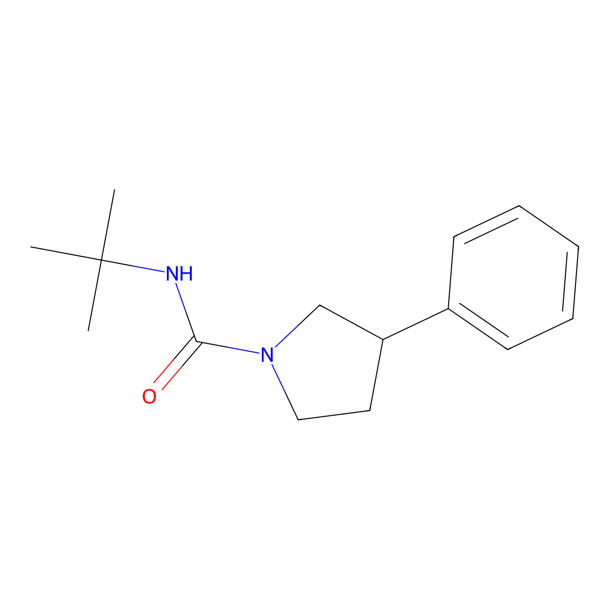N-tert-butyl-3-phenylpyrrolidine-1-carboxamide molecular structure, CAS 1211665-92-7