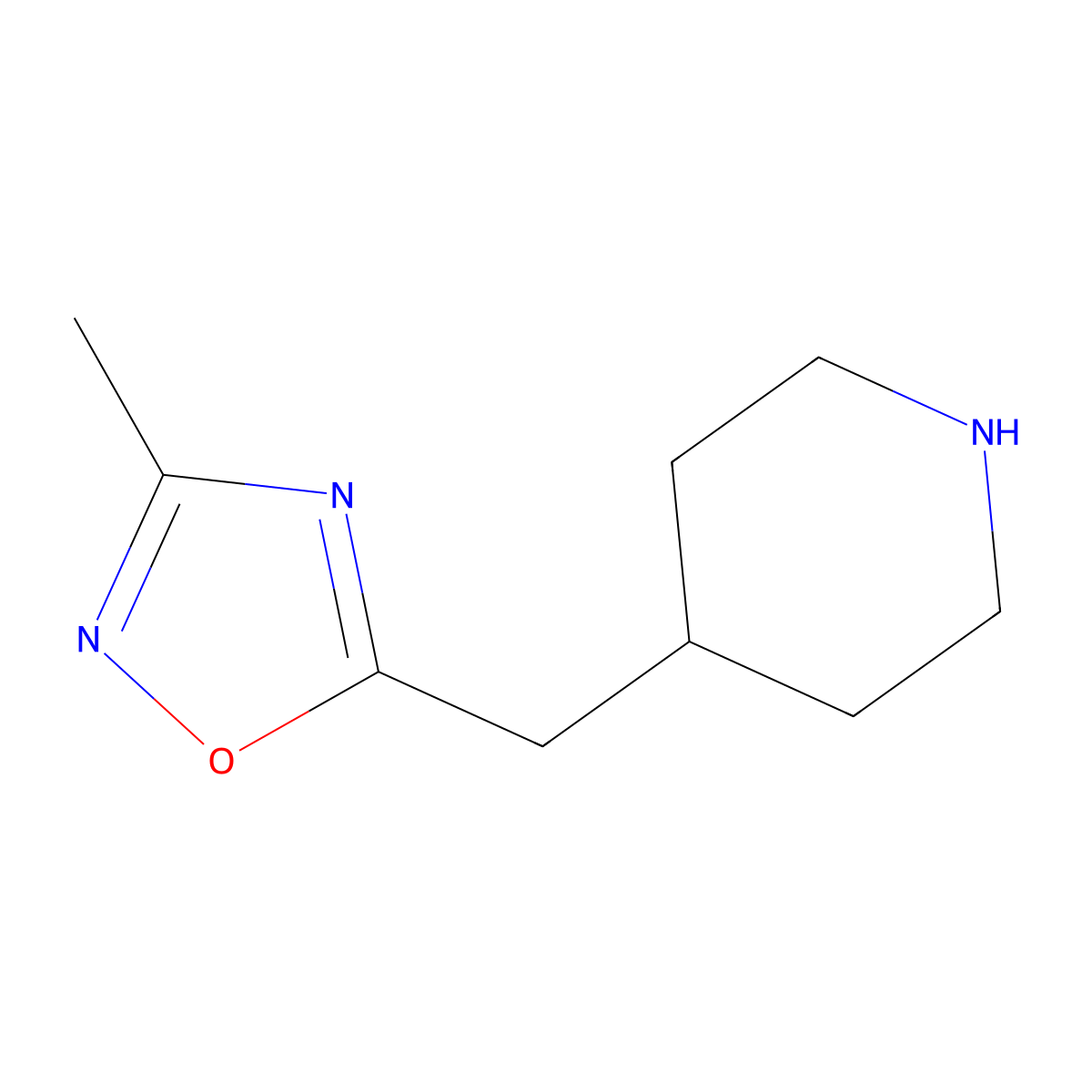 3-Methyl-5-(piperidin-4-ylmethyl)-1,2,4-oxadiazole molecular structure, CAS 1211666-31-7