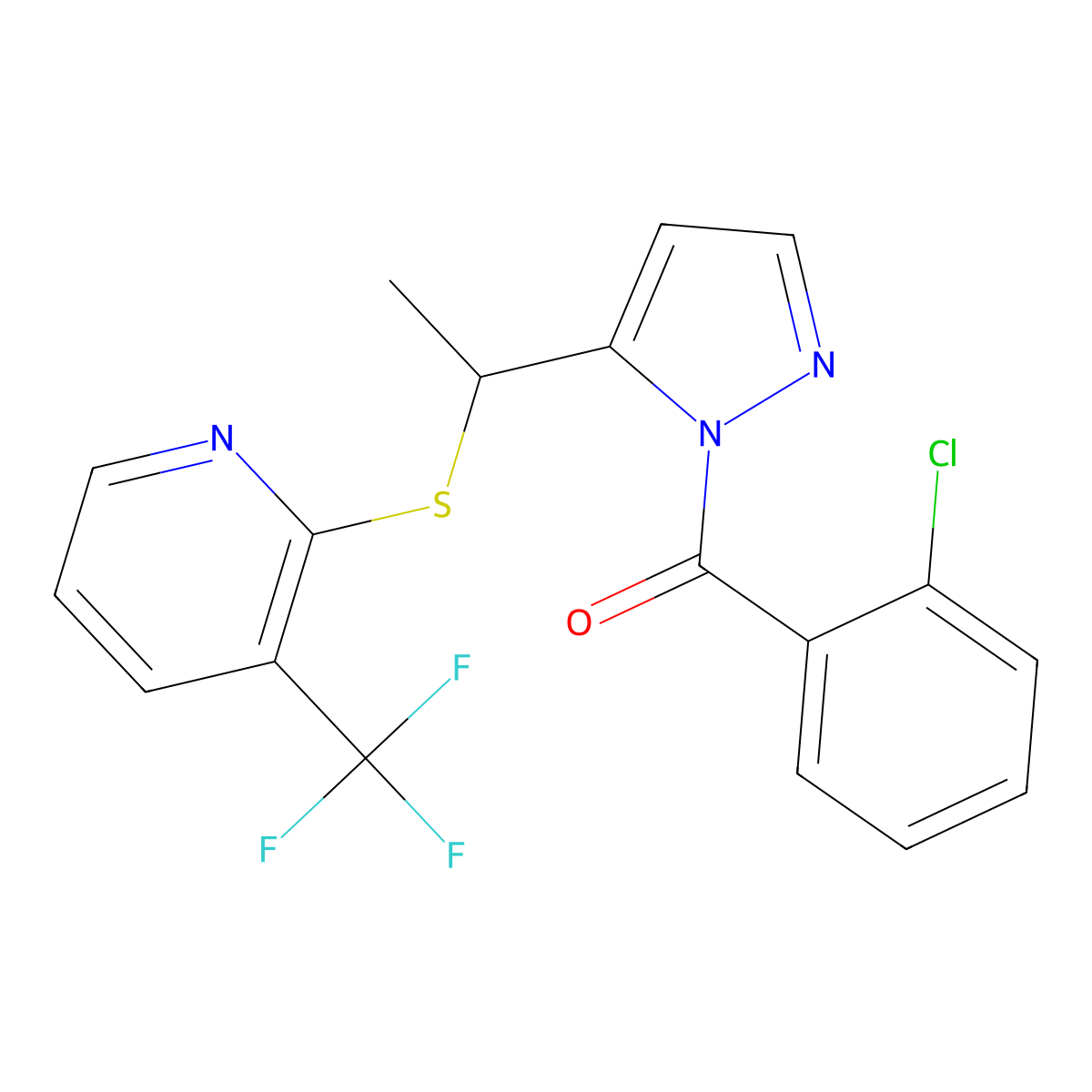 (2-chlorophenyl)[5-(1-{[3-(trifluoromethyl)-2-pyridinyl]sulfanyl}ethyl)-1H-pyrazol-1-yl]methanone molecular structure, CAS 1211669-88-3