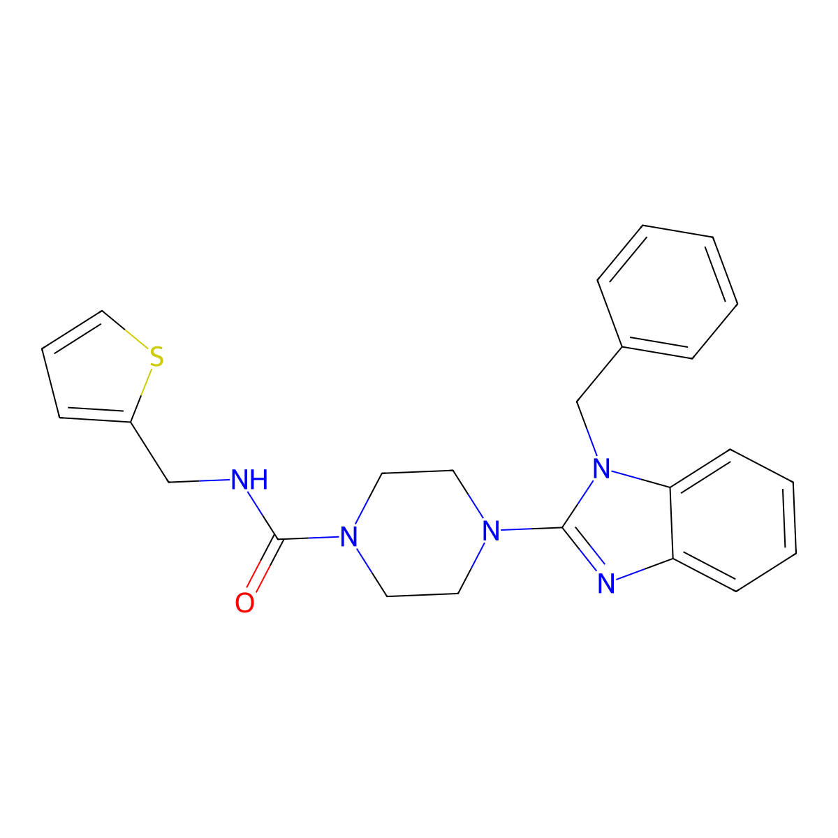 4-(1-benzyl-1H-benzo[d]imidazol-2-yl)-N-(thiophen-2-ylmethyl)piperazine-1-carboxamide molecular structure, CAS 1211675-49-8