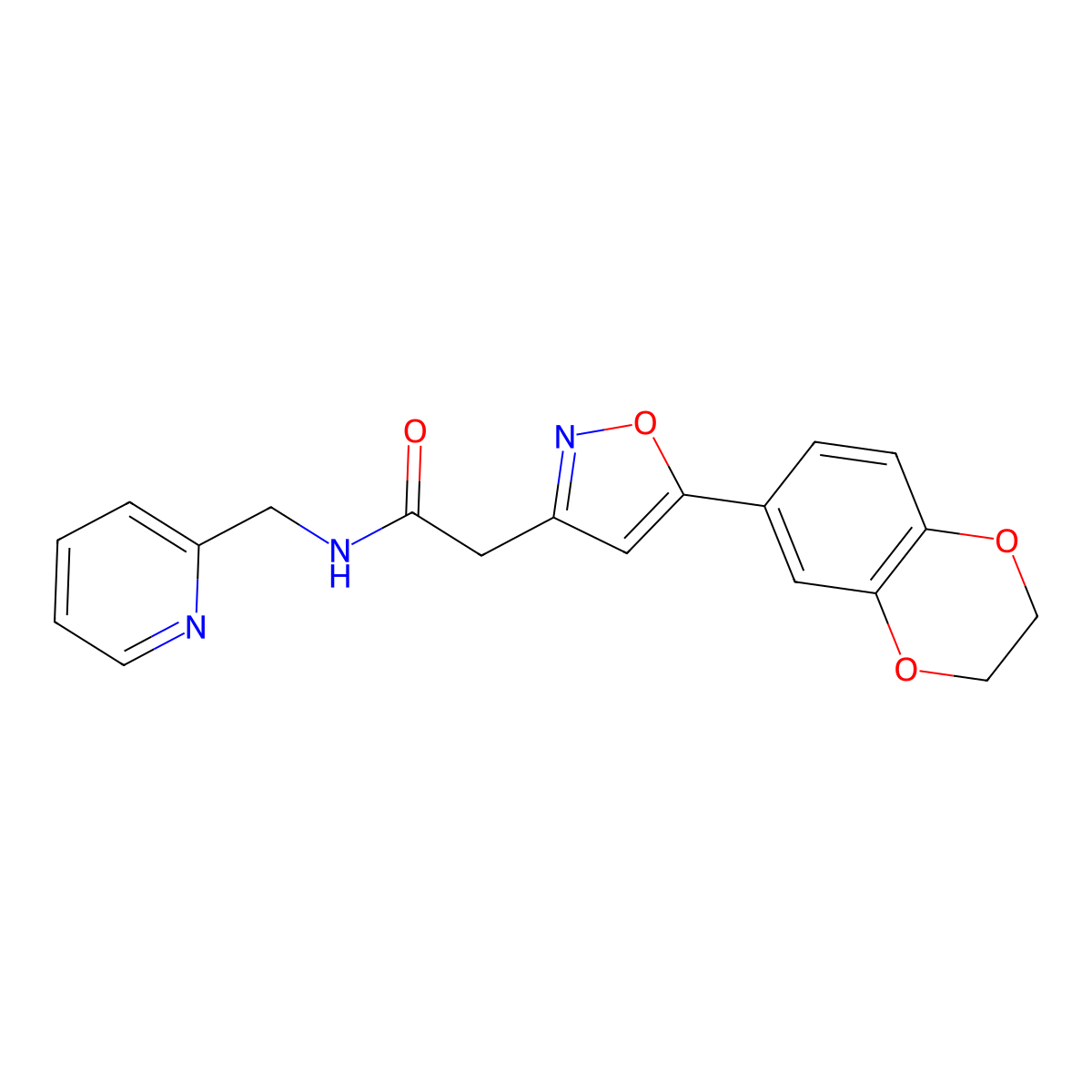 2-(5-(2,3-dihydrobenzo[b][1,4]dioxin-6-yl)isoxazol-3-yl)-N-(pyridin-2-ylmethyl)acetamide molecular structure, CAS 1211675-93-2