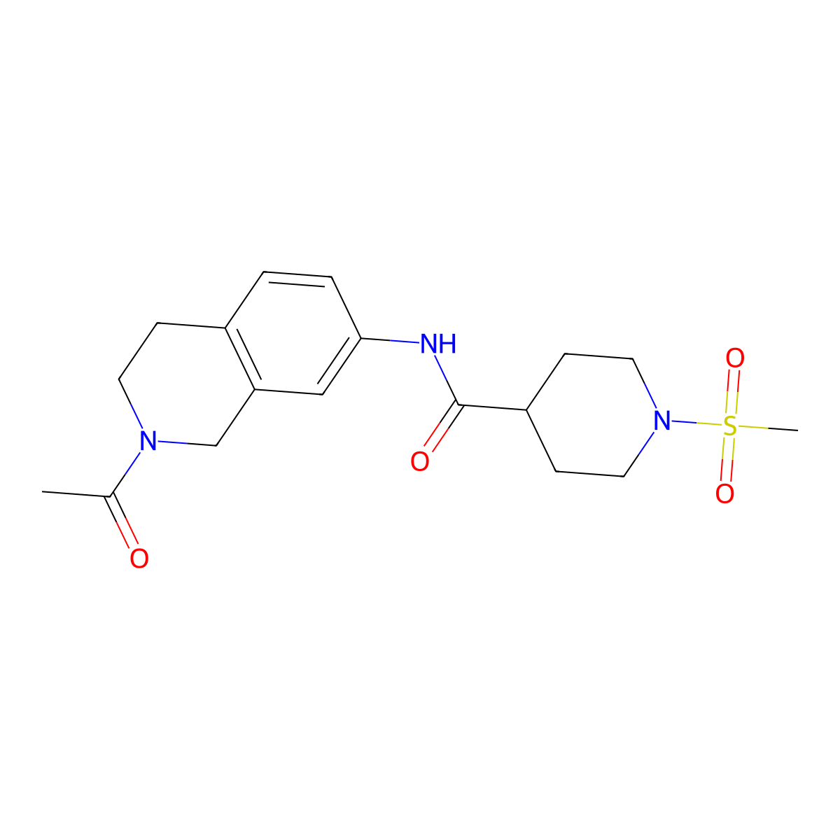N-(2-acetyl-1,2,3,4-tetrahydroisoquinolin-7-yl)-1-(methylsulfonyl)piperidine-4-carboxamide molecular structure, CAS 1211676-83-3