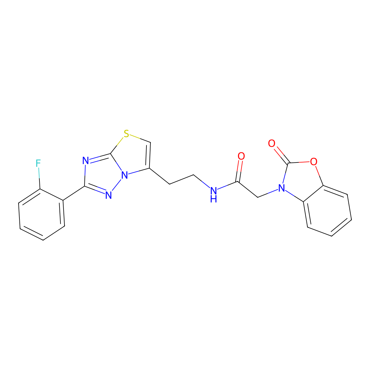 N-(2-(2-(2-fluorophenyl)thiazolo[3,2-b][1,2,4]triazol-6-yl)ethyl)-2-(2-oxobenzo[d]oxazol-3(2H)-yl)acetamide molecular structure, CAS 1211677-96-1