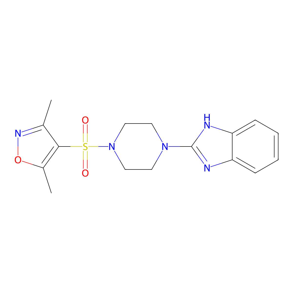 4-((4-(1H-benzo[d]imidazol-2-yl)piperazin-1-yl)sulfonyl)-3,5-dimethylisoxazole molecular structure, CAS 1211678-04-4