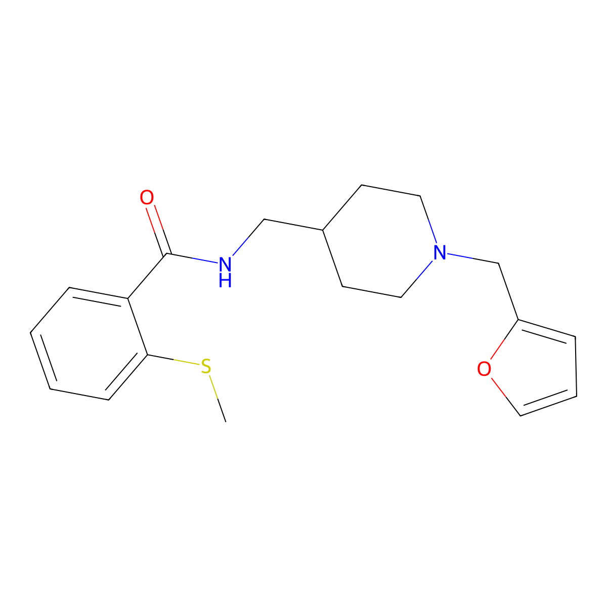 N-((1-(furan-2-ylmethyl)piperidin-4-yl)methyl)-2-(methylthio)benzamide molecular structure, CAS 1211681-29-6