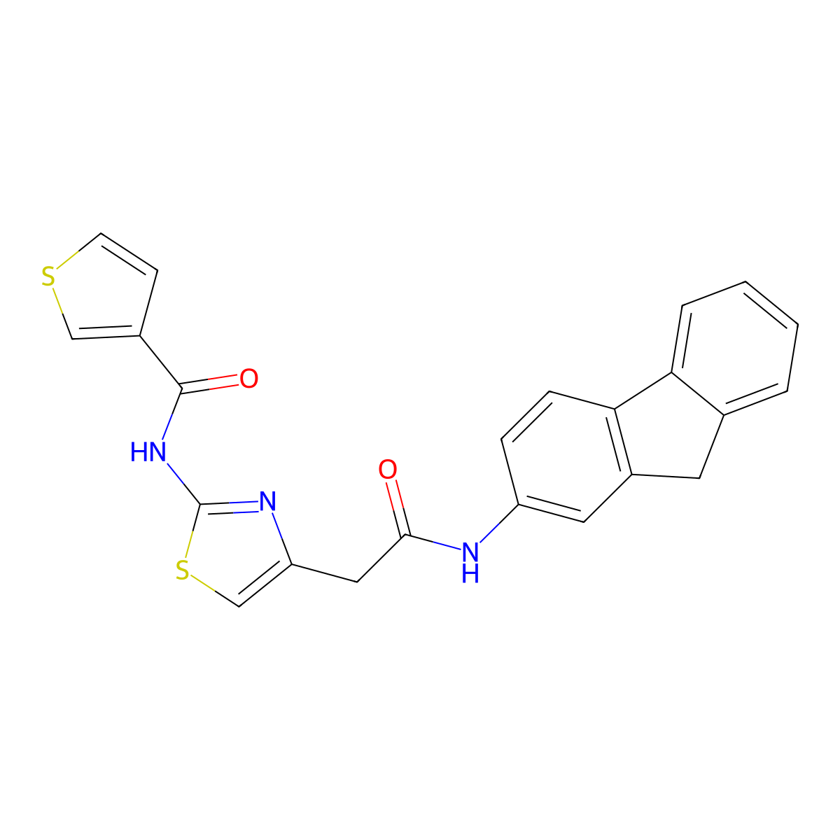 N-(4-(2-((9H-fluoren-2-yl)amino)-2-oxoethyl)thiazol-2-yl)thiophene-3-carboxamide molecular structure, CAS 1211684-90-0