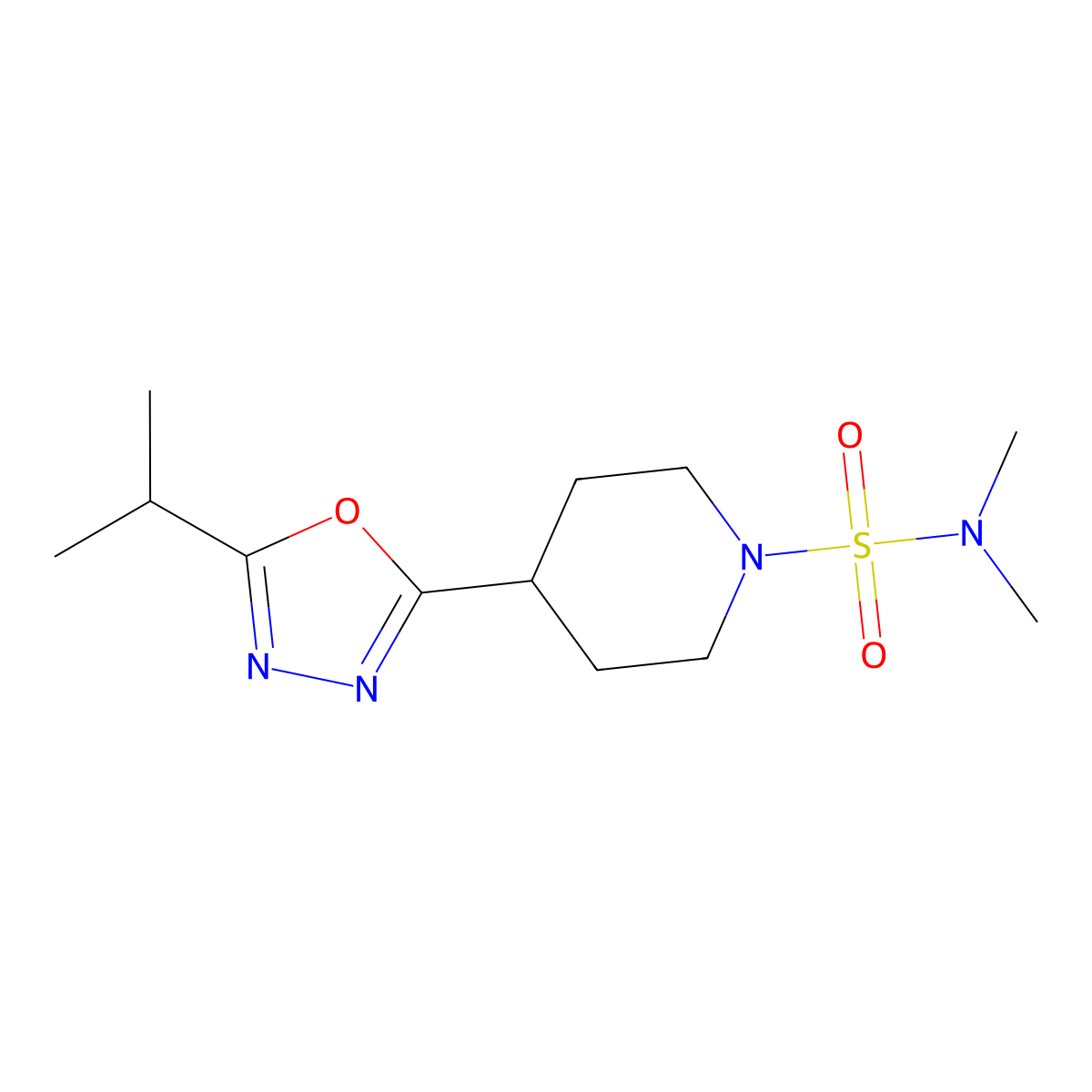4-(5-isopropyl-1,3,4-oxadiazol-2-yl)-N,N-dimethylpiperidine-1-sulfonamide molecular structure, CAS 1211689-02-9